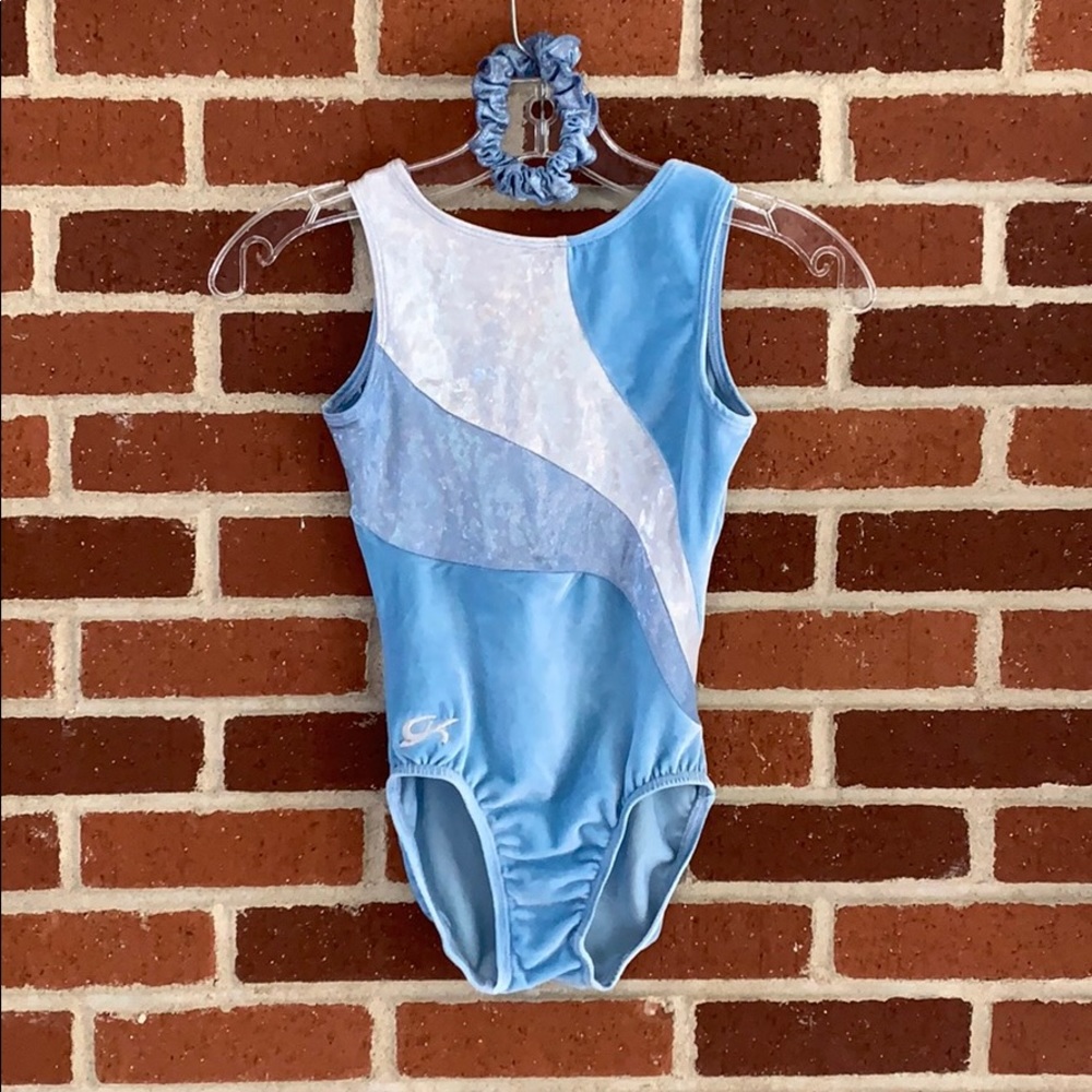 GK Light Blue Velvet Leotard w/ Matching Scrunchy